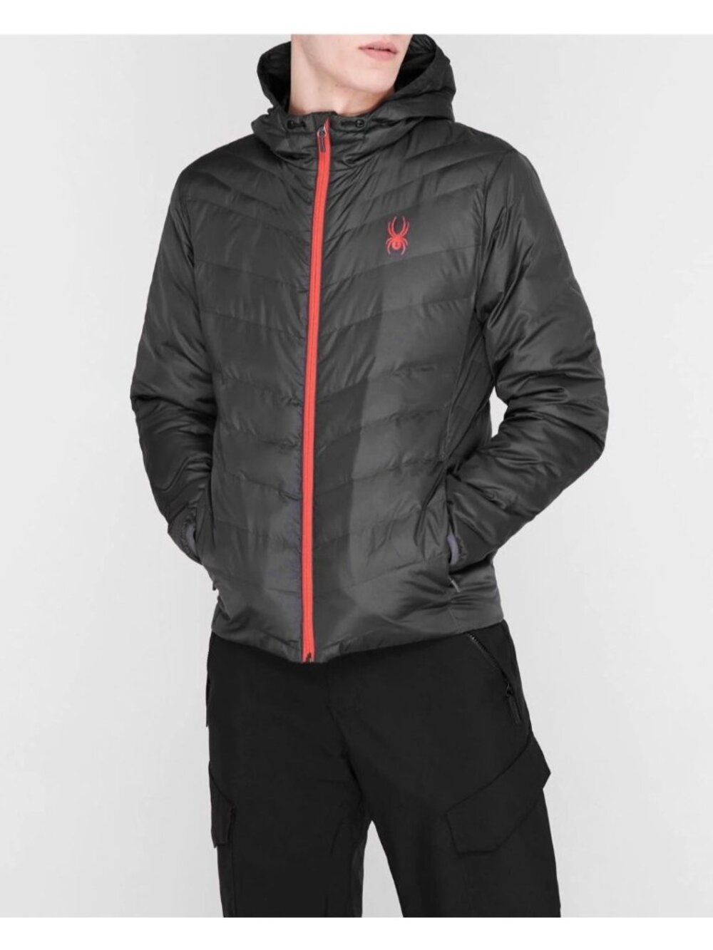 Spyder Peak Hoodie Insulator Down Jacket Lightweight Black Red Men's Sz S NEW